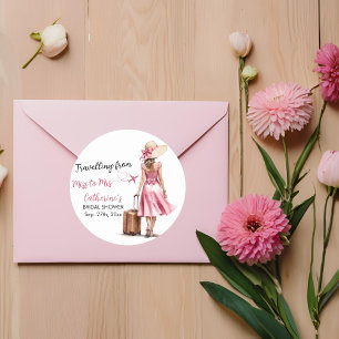 Miss to Mrs Travel Pink Bow Dress Vrijgezellenfees Ronde Sticker