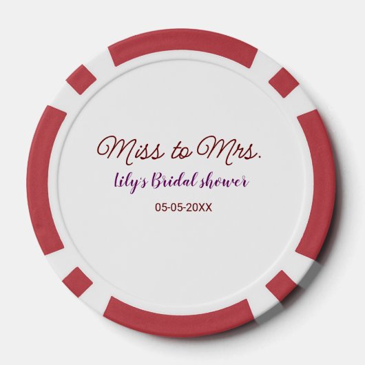 Miss to Mrs vrijgezellenfeest Voeg naam toe datum  Poker Chips (Achterkant)