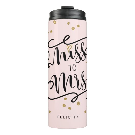 Miss To Mrs. | Zwart en goudhart en ringhuwelijk Thermosbeker (Voorkant)