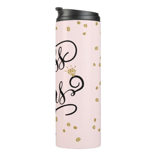 Miss To Mrs. | Zwart en goudhart en ringhuwelijk Thermosbeker (Geroteerd rechts)