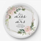 Miss tot Mrs Roze Blos Geometrië Trouw Bruiloft Papieren Bordje (Voorkant)