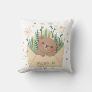 MISS U: Teddybeer en bloemen in envelop Kussen