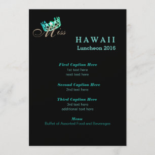 Miss USA Black Shimmer Luncheon-programmakaart Menu