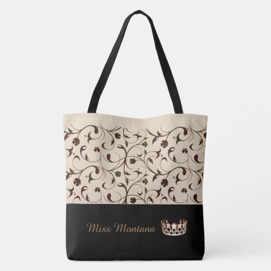 Miss USA Gold Crown Canvas tas Beige & Brown Scrol