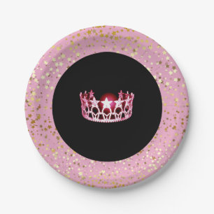Miss USA Kroon Papieren Borden-Gouden Sterren Roze Bordje
