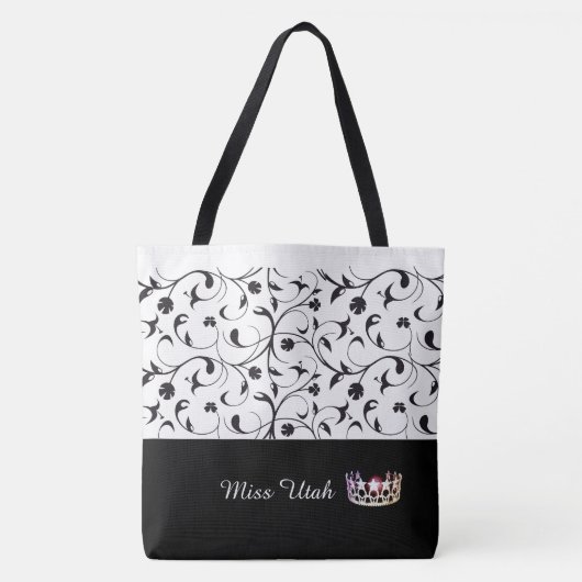 Miss USA Silver Crown Canvas tas-BLK Scroll Tote Bag (Voorkant)