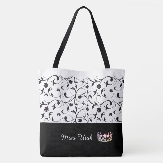 Miss USA Silver Crown Canvas tas-BLK Scroll Tote Bag (Achterkant)