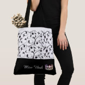 Miss USA Silver Crown Canvas tas-BLK Scroll Tote Bag (Dichtbij)