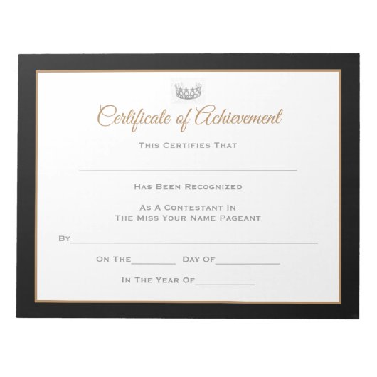 Miss USA stijl Pageant Certificates-Achievmmnt Notitieblok (Voorkant)