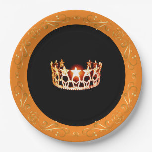 Miss USA stijl Sinaasappel Crown 9" Papier Borden Papieren Bordje
