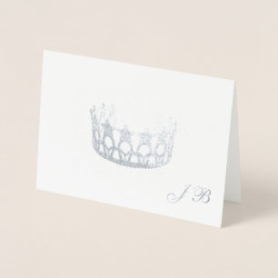 Miss USA Style Silver Foil Crown & Monogram Kaart
