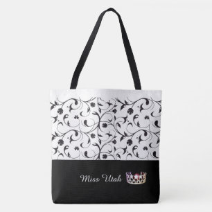 Miss USA Zilveren Kroon Tote Tas-BLK Scroll Bag