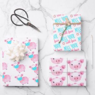 Miss Uw Kute Face Pig Wrapping Paper Set