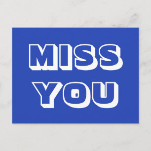 Miss You, blauw wit modern vet Briefkaart