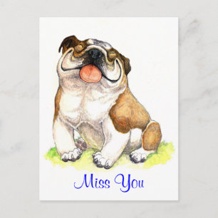 Miss You Bulldog Puppy Dog Greeting Briefkaart
