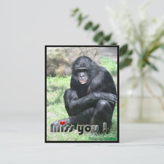 Miss you chimpansee briefkaart (Staand voorkant)