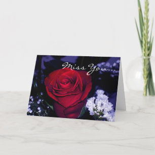 Miss You! -Mooie rode roos met romantische quote. Feestdagen Kaart