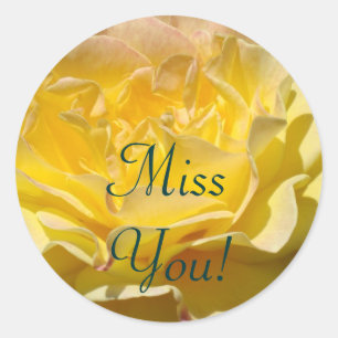 Miss You, postzegels Gele Rozenbloem Verzending Ronde Sticker