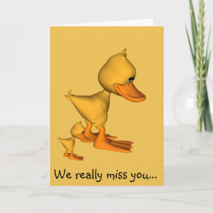 Miss you Sad Little Yellow cartoon Duck Kaart