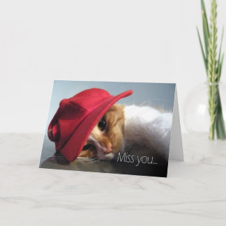 Miss You - Schattigee kat die rood Pet draagt Kaart