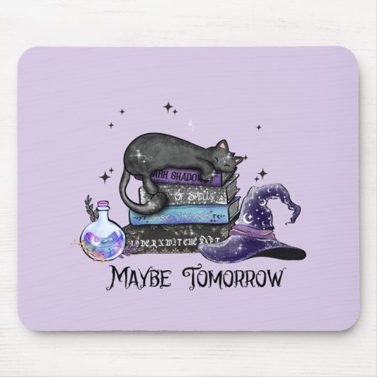 Misschien morgen - Zwarte kat, boeken en hekserige Muismat (Voorkant)