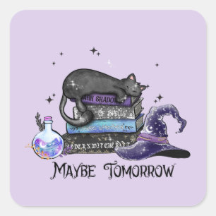 Misschien morgen - Zwarte kat, boeken en hekserige Vierkante Sticker