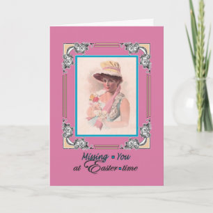Missing You on Easter - Dame met Bonnet Feestdagen Kaart