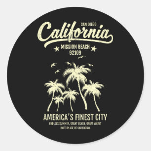 Mission Beach CA 92109 Zomervakantie San Diego C Ronde Sticker