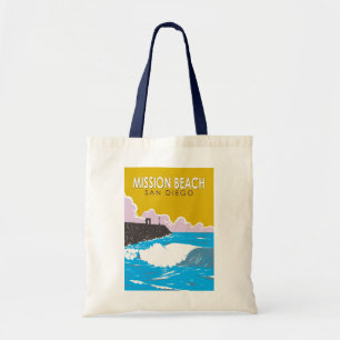 Mission Beach California Travel Art Vintage Tote Bag