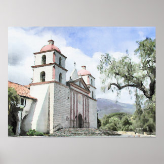 Mission Santa Barbara Waterverf Print