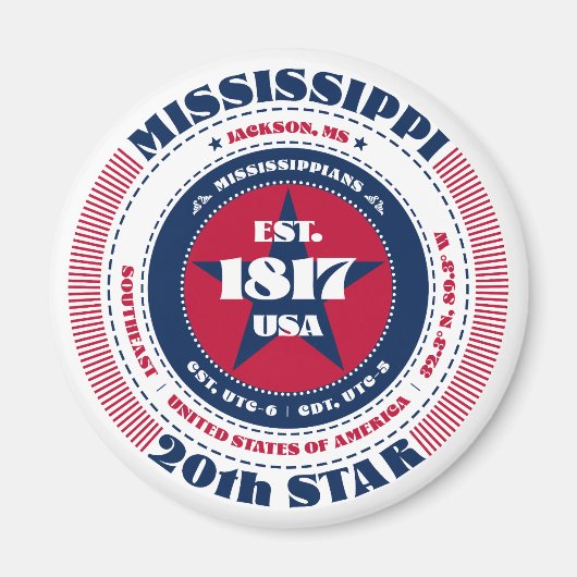 Mississippi Circle Typographie Souvenir Magnet (Devant)