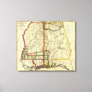Mississippi en AlabamaPanoramic Map Canvas Afdruk