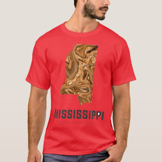 Mississippi kaart kunst abstract in bruin t-shirt