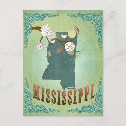 Mississippi Modern  State Map - Groen Briefkaart (Voorkant)