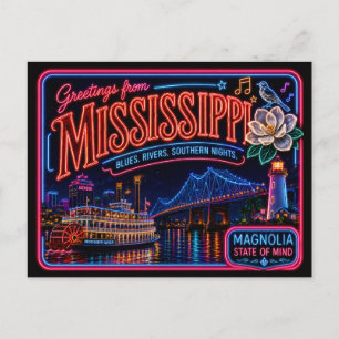 Mississippi Neon Staat Retro Vintage Briefkaart