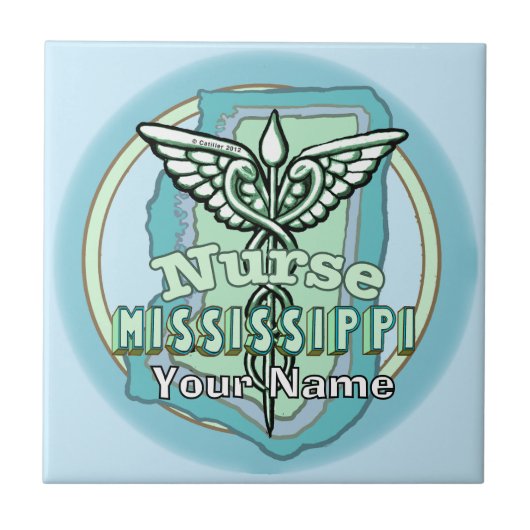 Mississippi Nurse Caduceus Tile Tegeltje (Voorkant)