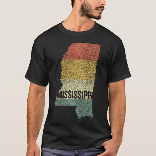 Mississippi  Retro Sunset Distress Map T-shirt (Voorkant)