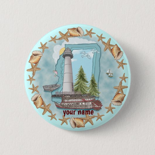 Mississippi Shells Lighthouse  Ronde Button 5,7 Cm (Voorkant)