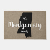 Mississippi Silhouette en Faux Burlap Script Deurmat (Voorkant)