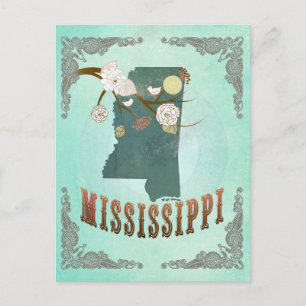  Mississippi State Map - Turquoise Blauw Briefkaart
