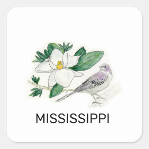 Mississippi-vogel en -bloem vierkante sticker