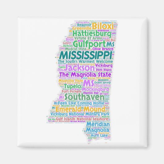 Mississippi Word Cloud Magneet (Voorkant)