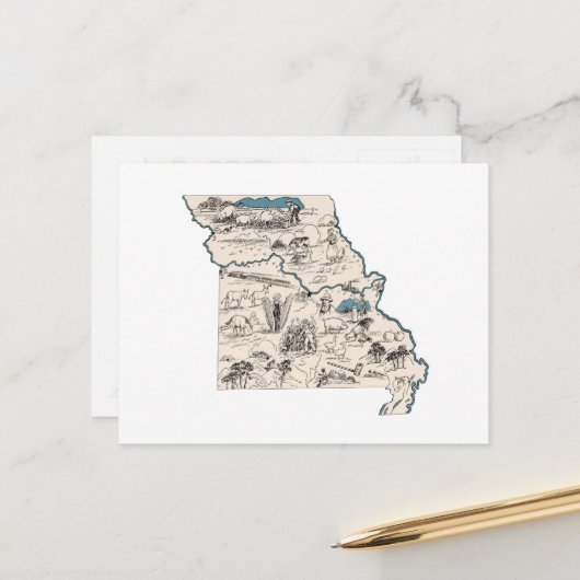Missouri  Afbeelding Kaart Antiek Staat (Voorkant / Achterkant in situ)
