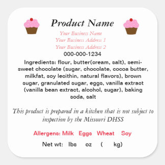 MISSOURI Cottage Food Law Productlabel Food Safe  Vierkante Sticker