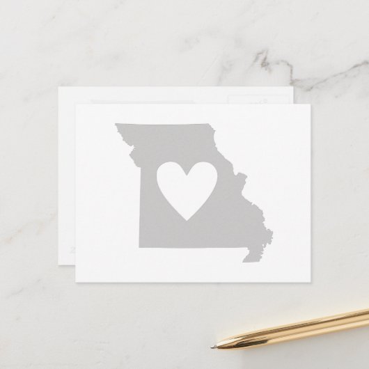 Missouri Grey State Map Vorm met Heart Cutout Briefkaart (Voorkant / Achterkant in situ)