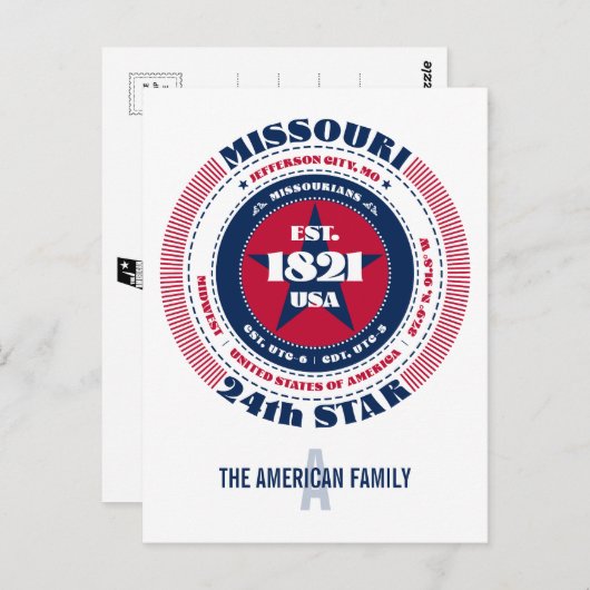 Missouri, Jefferson City, MO, Patriottisch, Monogr Briefkaart (Voorkant / Achterkant)
