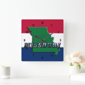 Missouri Map, Text and State Flag Clock Vierkante Klok (Huis)