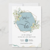 Mist Blue, Elegant Greenery en Waterverf Wedding Save The Date (Voorkant)