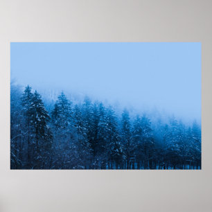 Mist boven sneeuw bedekt bos bij het Bohinj meer,  Poster