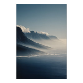 Mist-Covered Coastal Mountains Sunrise Glow Perfect Poster